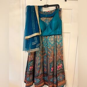 Elegant Teal and Multicolor Women's Dress